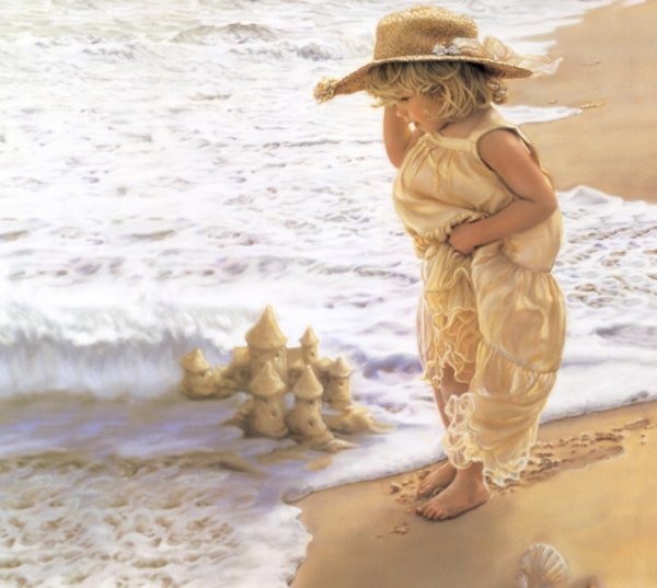 Девушка на берегу моря нарисованные