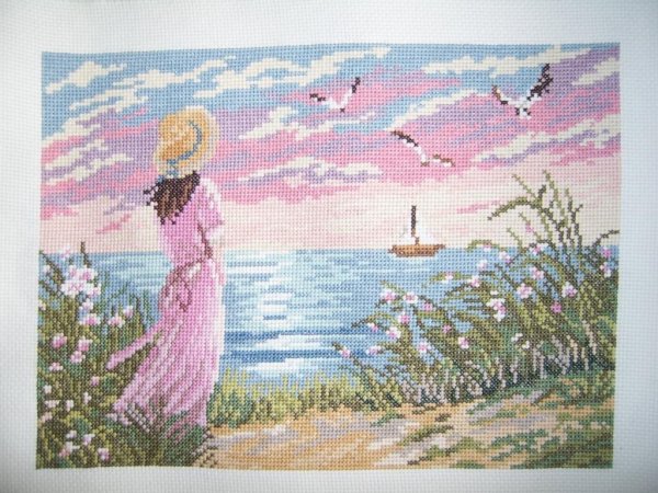 Девушка на берегу моря нарисованные