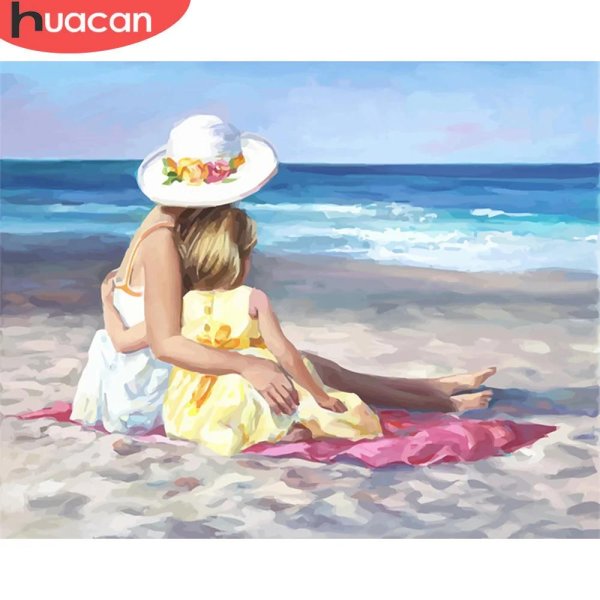 Девушка на берегу моря нарисованные