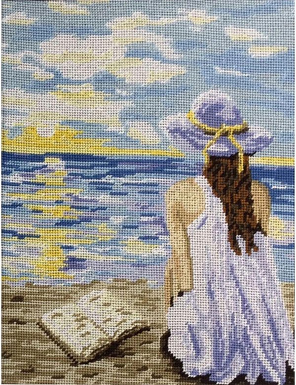 Девушка на берегу моря нарисованные