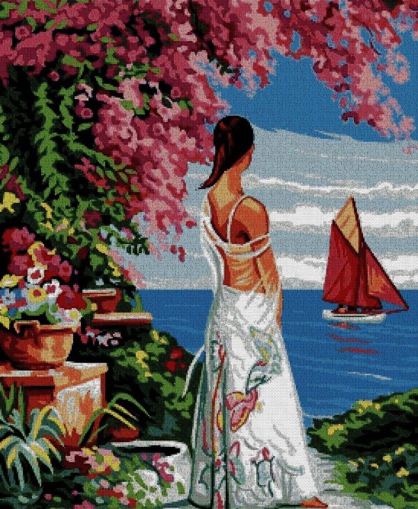 Девушка на берегу моря нарисованные