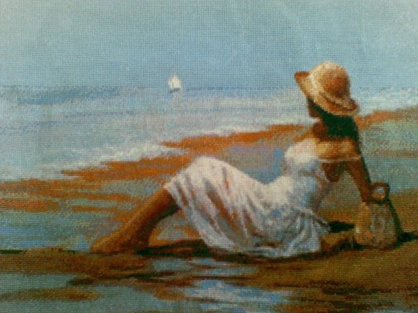 Девушка на берегу моря нарисованные