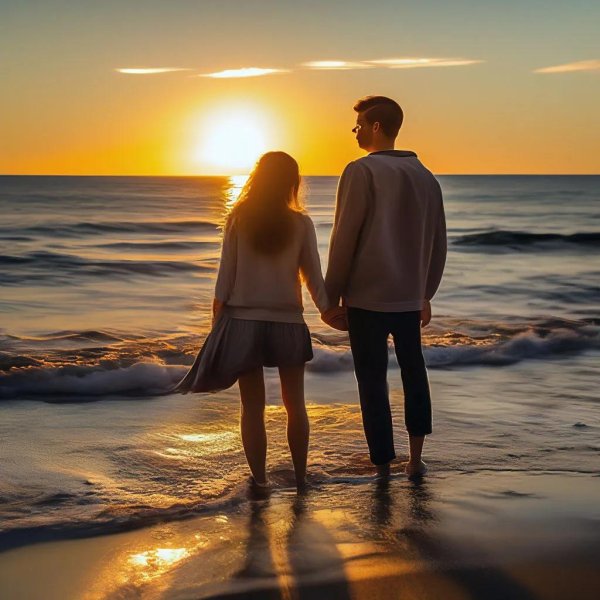 Девушка и парень на берегу моря