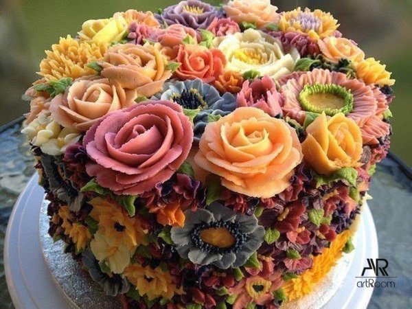 украшение торта кремовыми цветами
