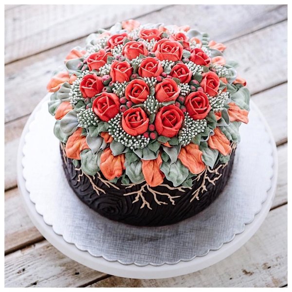 украшение торта розами