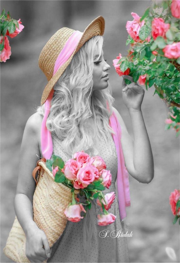 женщина и цветы