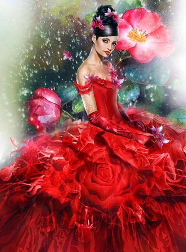 женщина в красном платье