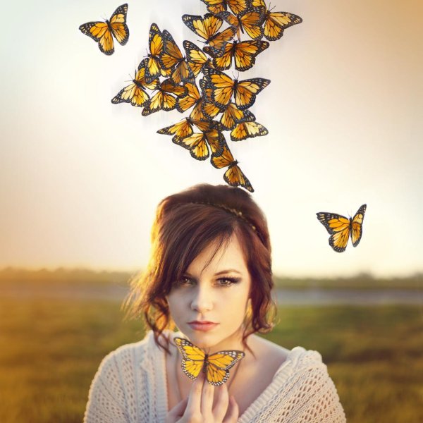 Бабочки и девушка