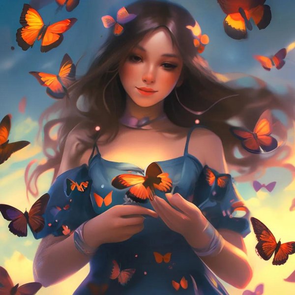 Бабочки и девушка