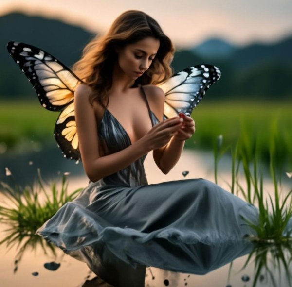 Бабочки и девушка
