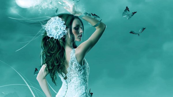 Бабочки и девушка