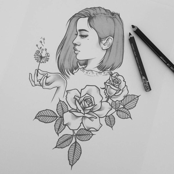 Девушка нарисованная легко