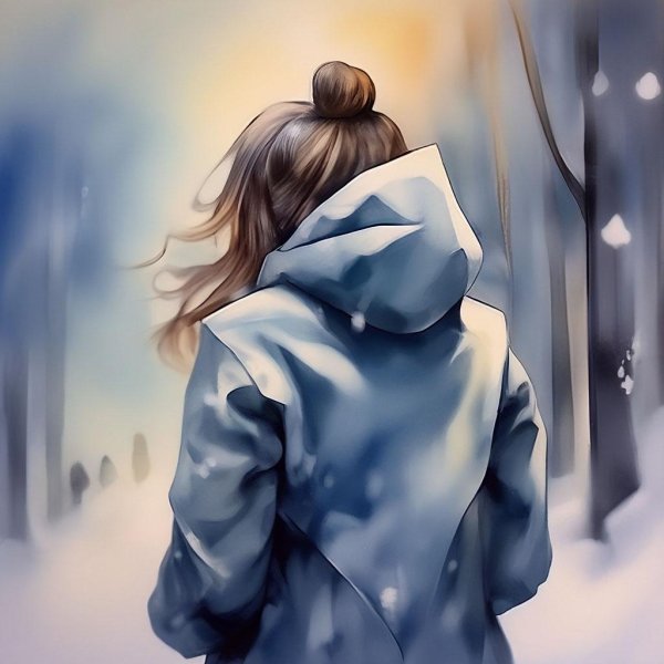 Зима девушка спиной