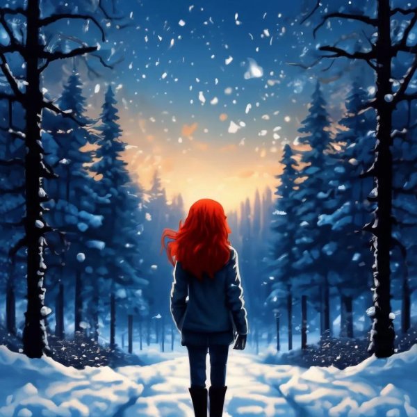 Зима девушка спиной