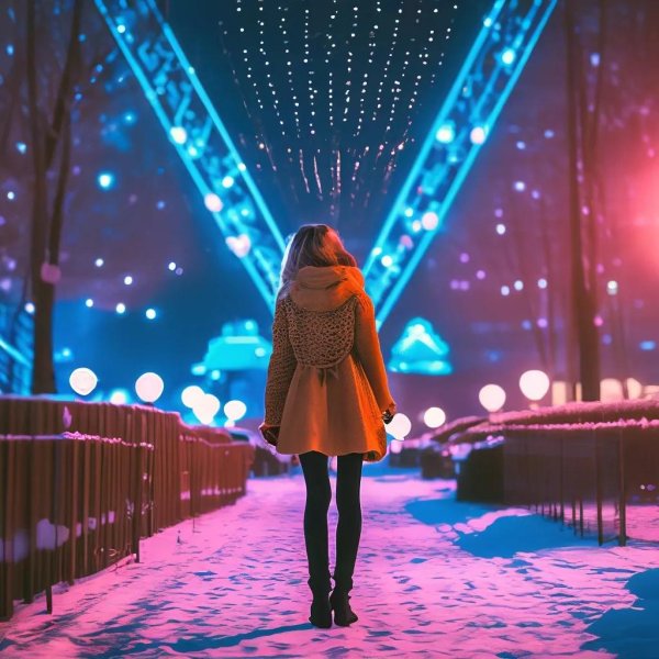 Зима девушка спиной