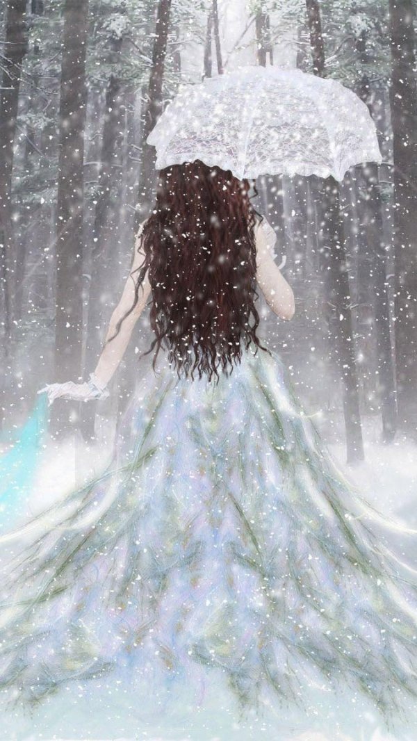 Зима девушка спиной