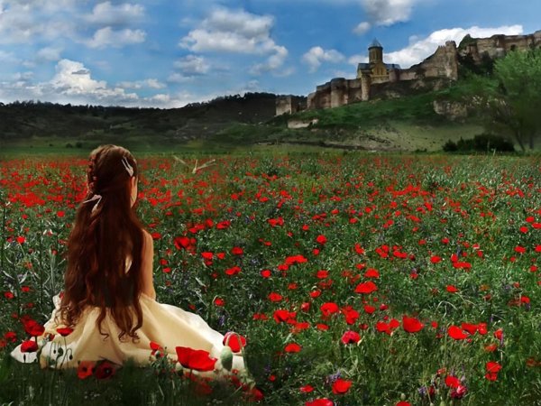 Девушка среди цветов