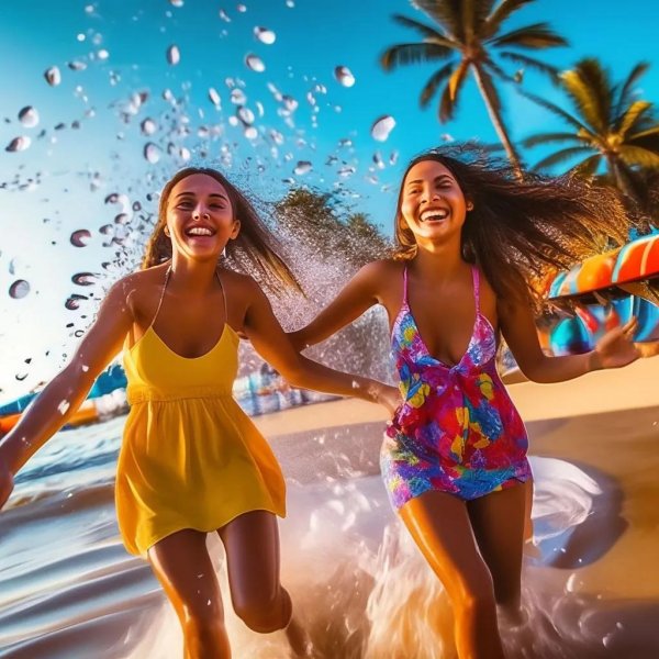 С пляжем и девушками