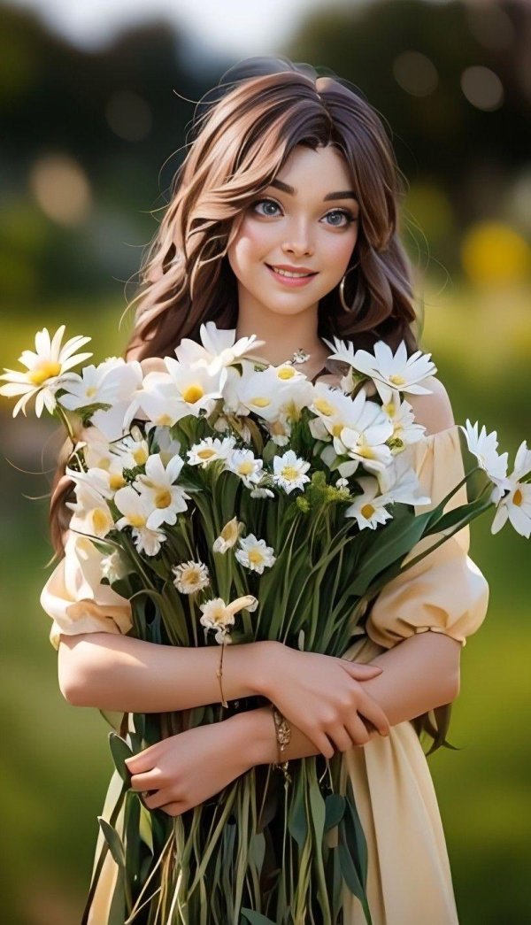 Девушка с весенними цветами