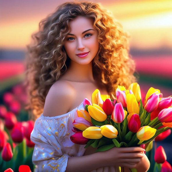Девушка с весенними цветами