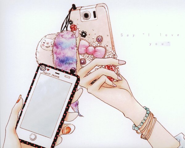 Девушка с телефоном нарисованные