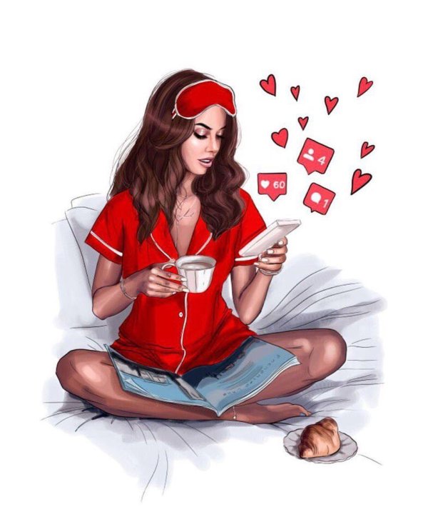 Девушка с телефоном нарисованные