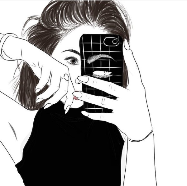 Девушка с телефоном нарисованные