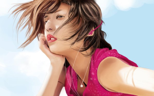 Девушка с телефоном нарисованные