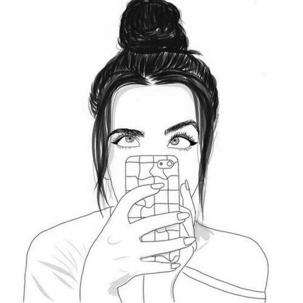 Девушка с телефоном нарисованные