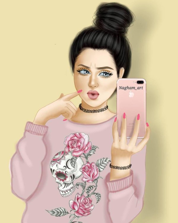 Девушка с телефоном нарисованные