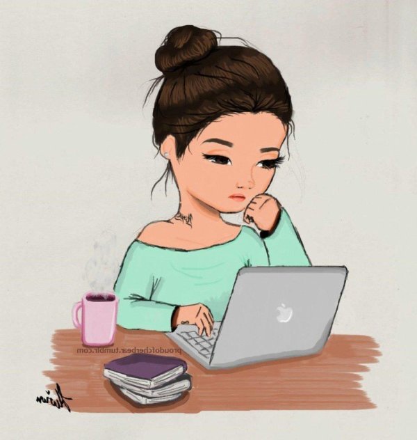 Девушка с телефоном нарисованные