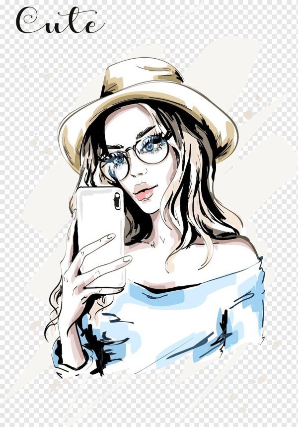 Девушка с телефоном нарисованные