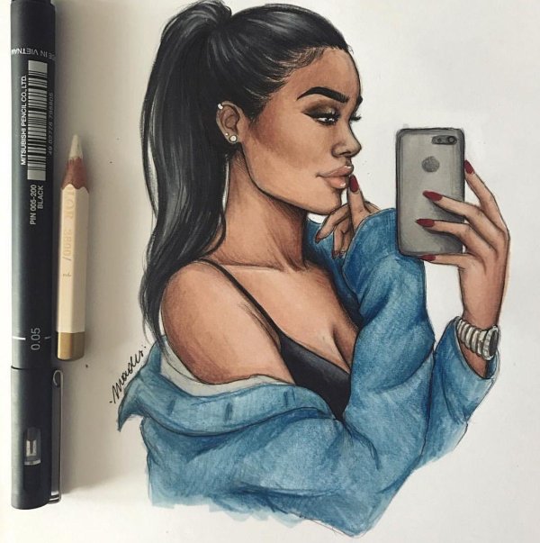 Девушка с телефоном нарисованные