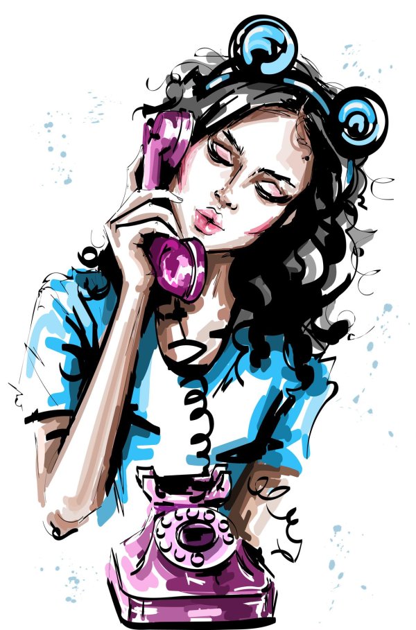 Девушка с телефоном нарисованные