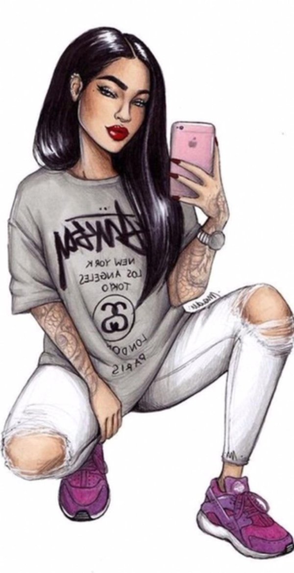 Девушка с телефоном нарисованные