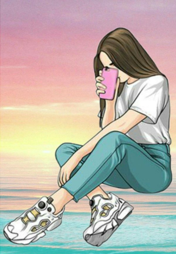 Девушка с телефоном нарисованные