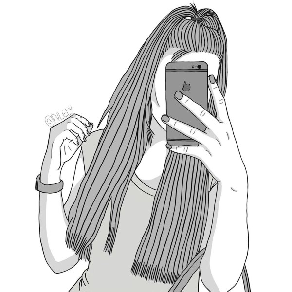 Девушка с телефоном нарисованные
