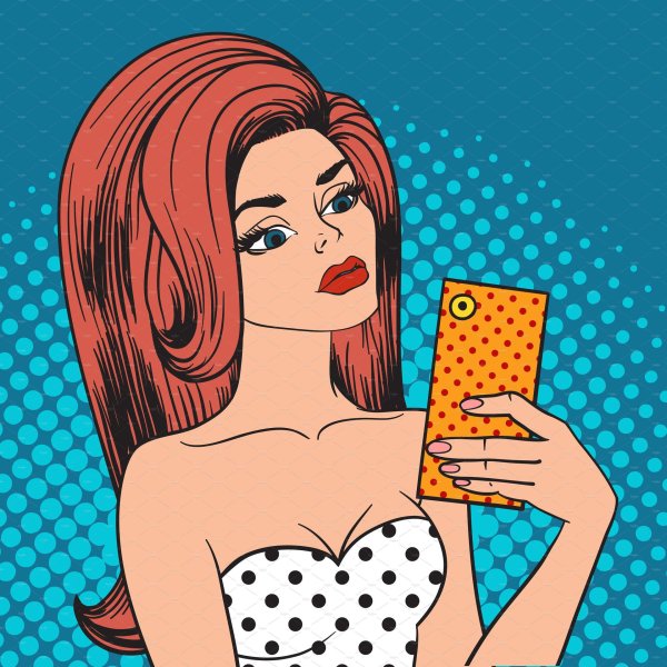 Девушка с телефоном нарисованные