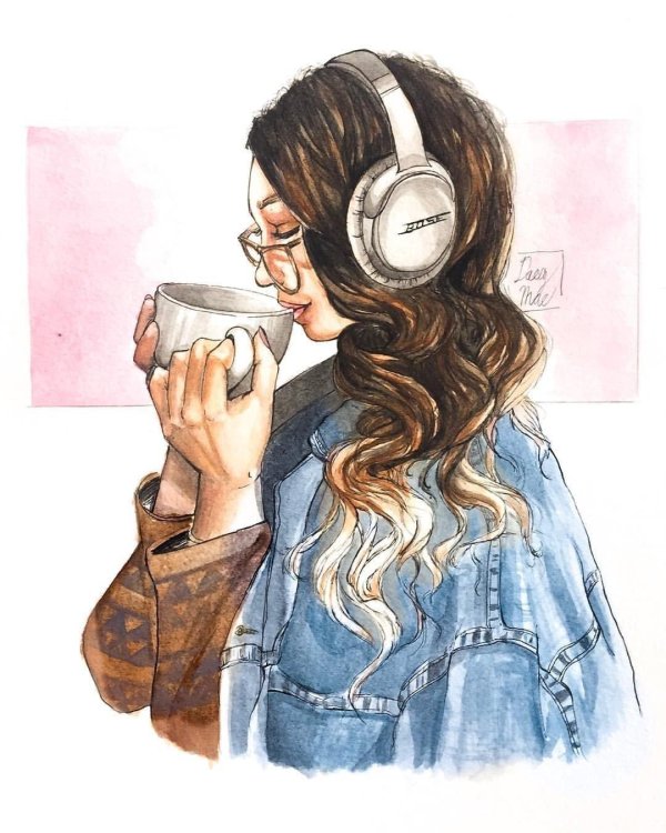 Девушка с телефоном нарисованные
