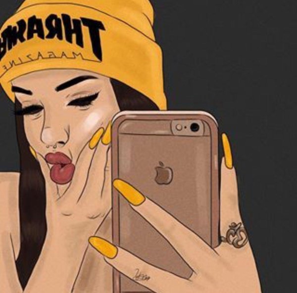 Девушка с телефоном нарисованные