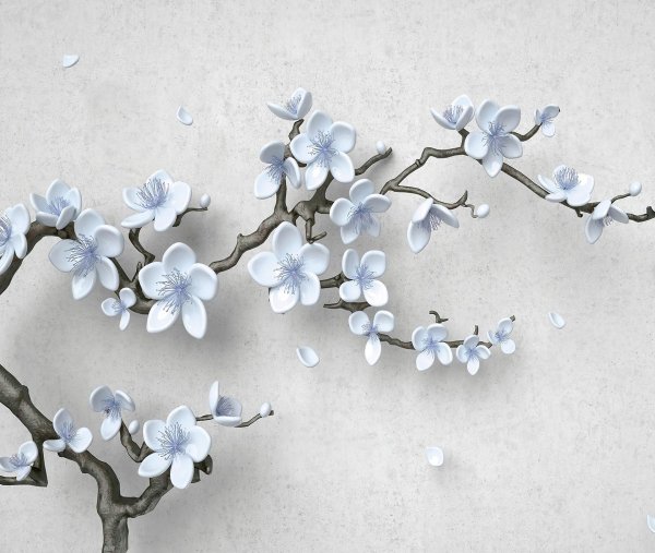 3d фотообои с голубой сакурой