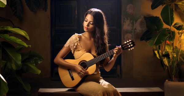 Девушка играет на гитаре