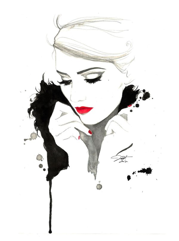 Девушка нарисованные черно белые