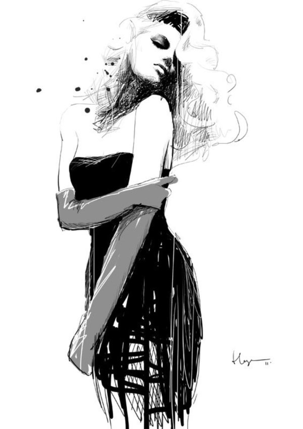 Девушка нарисованные черно белые