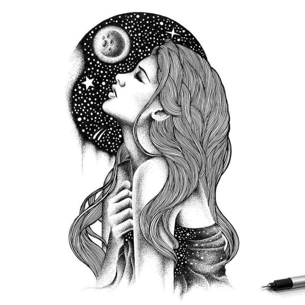 Девушка нарисованные черно белые