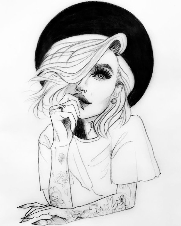 Девушка нарисованные черно белые