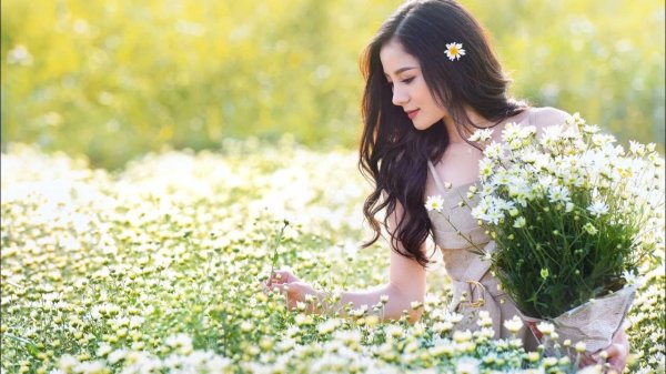 девушка в цветочном поле