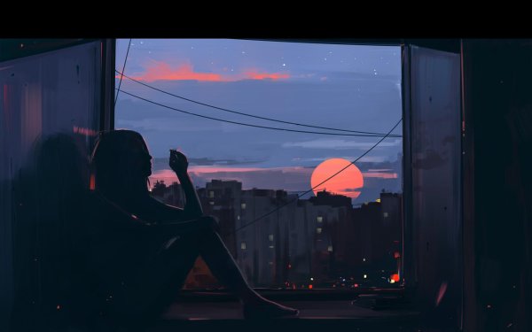 Девушка вечером у окна