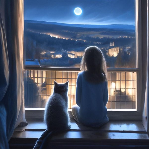 Девушка вечером у окна