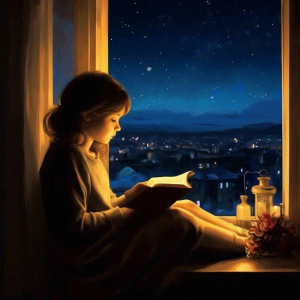 Девушка вечером у окна